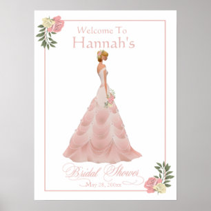 Poster Fête des mariées florale rose pâle Bienvenue