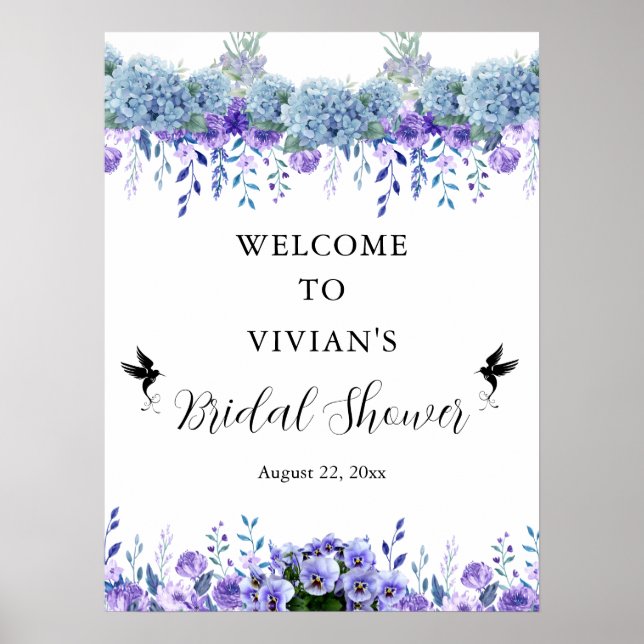 Poster Fête des mariées florale violet bienvenue (Devant)