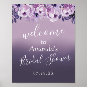 Poster Fête des mariées florale violet élégant Bienvenue