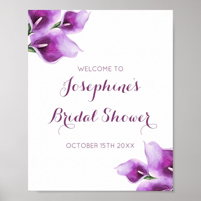 Poster Fête des mariées florale violette Calla Lily (Devant)