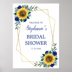 Poster Fête des mariées géométrique florale bleu tourneso