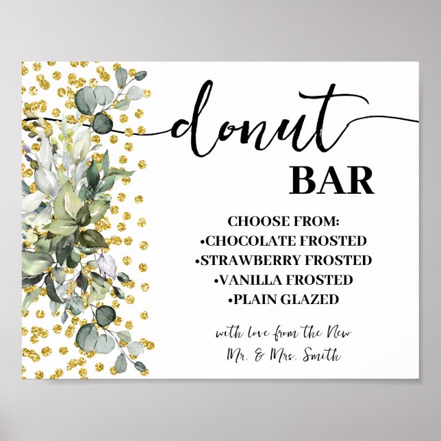 Poster Fête des mariées Mariage à barres de Donut Eucalyp (Devant)