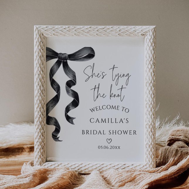 Poster Fête des mariées moderne Black Bow Bienvenue (Créateur téléchargé)