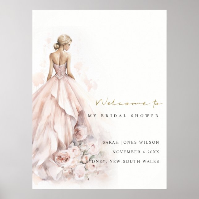 Poster Fête des mariées moderne Mariage Gown Bienvenue (Devant)