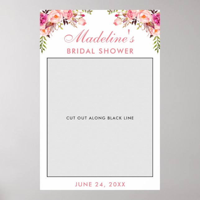 Poster Fête des mariées Photo Booth | Floral rose (Devant)