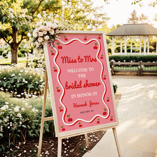 Poster Fête des mariées Retro rose cerise Valentine Bienv