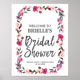 Poster Fête des mariées romantique Fairytale Wreath Bienv