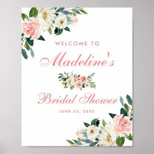 Poster Fête des mariées Rose Blush Floral Bienvenue
