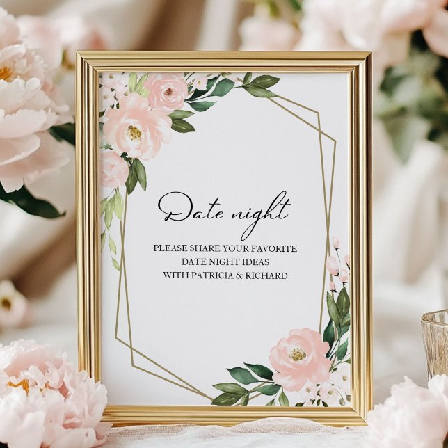 Poster Fête des mariées rose Floral Date Jar de nuit (Créateur téléchargé)