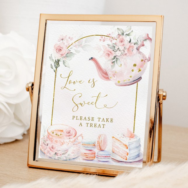 Poster Fête des mariées rose Floral Tea Party L'amour est (Créateur téléchargé)