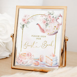 Poster Fête des mariées rose Floral Tea Party Livre d'inv