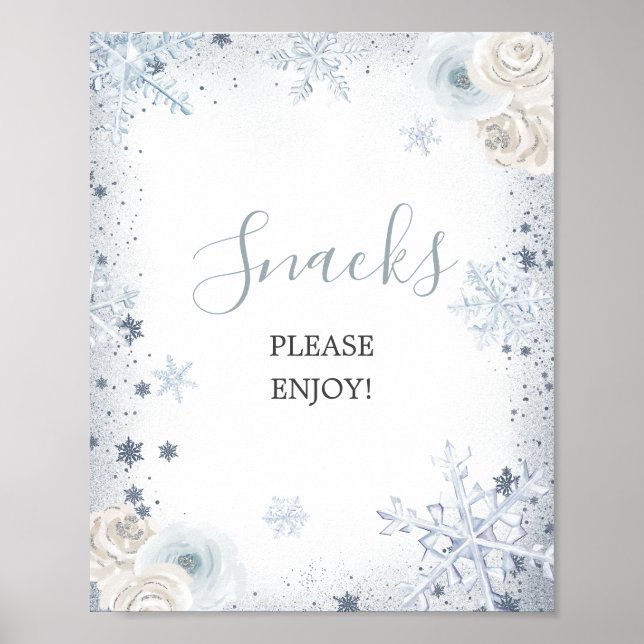 Poster Fête des mariées Silver Blue Winter Snowflake Snac (Devant)