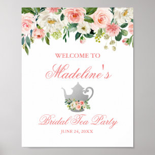 Poster Fête des mariées Tea Party Floral rose Argent Bien