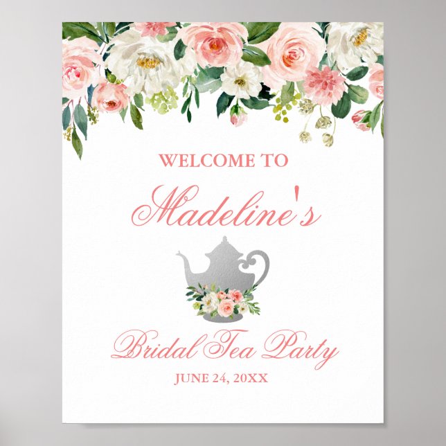 Poster Fête des mariées Tea Party Floral rose Argent Bien (Devant)