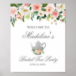Poster Fête des mariées Tea Party Rose Floral Argent Bien