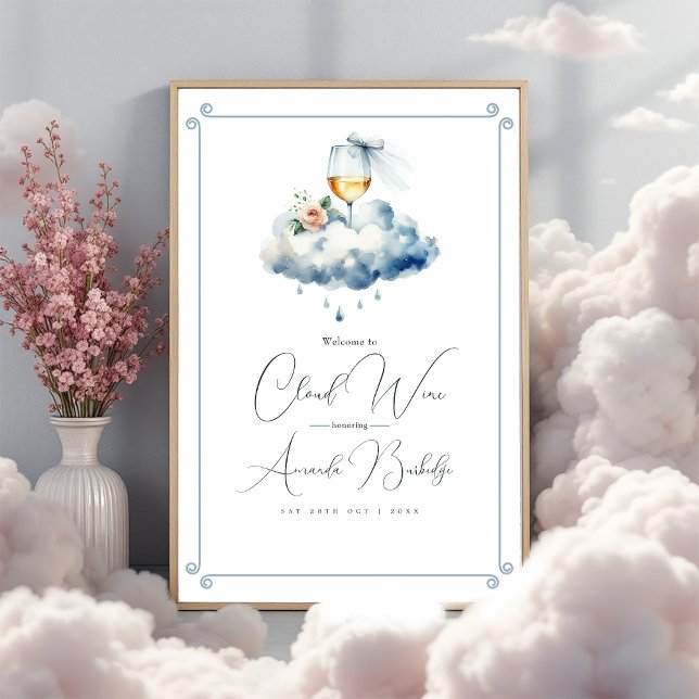 Poster Fête des mariées Vin Cloud Bienvenue (Cloud Wine Bridal Shower Welcome Poster)