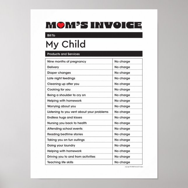 Poster Fête des mères Amour Maman Facture - Cadeau (Devant)