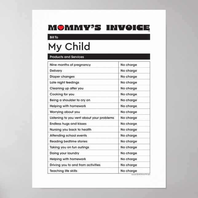 Poster Fête des mères Amour maman Facture - Cadeau pour m (Devant)