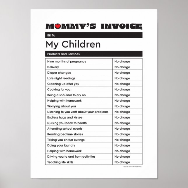 Poster Fête des mères Amour maman Facture - Cadeau pour m (Devant)