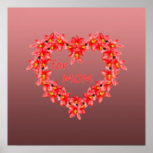 Poster Fête des Mères - Cœur de tulipes pour MAMAN - Rose