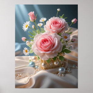 Poster Fête des mères Délicat roses roses et marguerites