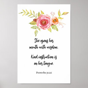 Poster Fête des Mères Floral Aquarelle Proverbes Écriture