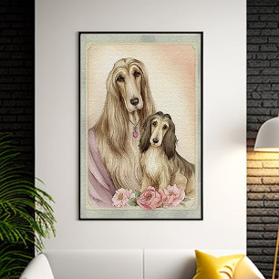 Poster Fête des mères mignonne Afghan Hound Chien Maman