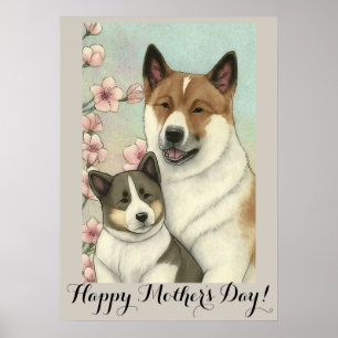 Poster Fête des mères mignonne Akita inu Chien Maman