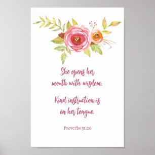 Poster Fête des mères Pink Floral Proverbes Écriture