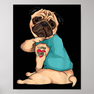 Poster Fête des pères Cadeau Drôle Chien Carlin J'aime Pa