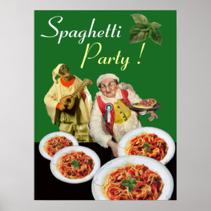 Poster FÊTE DES SPAGHETTIS Chef italien et Pulcinella ver
