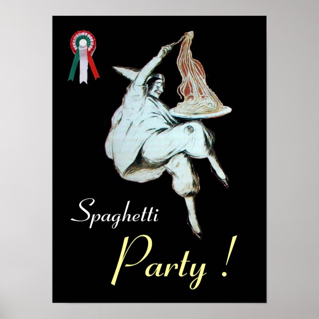 Poster FÊTE DES SPAGHETTIS, CUISINE ITALIENNE, rouge noir (Devant)