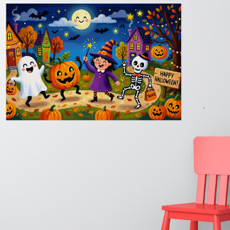 Poster Fête d'Halloween - Illustration Mignonne & Enfants