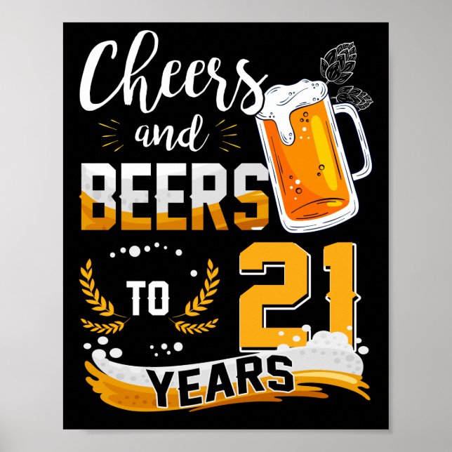 Poster Fête Du 21E Anniversaire Salue Et Bières À 21 Ans (Devant)