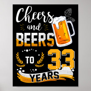 Poster Fête Du 33E Anniversaire Salue Et Bières À 33 Ans