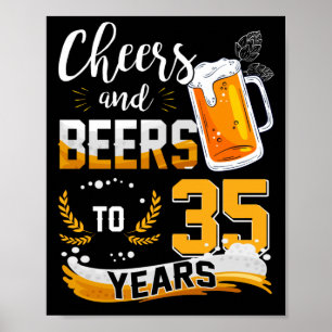 Poster Fête Du 35E Anniversaire Salue Et Bières À 35 Ans