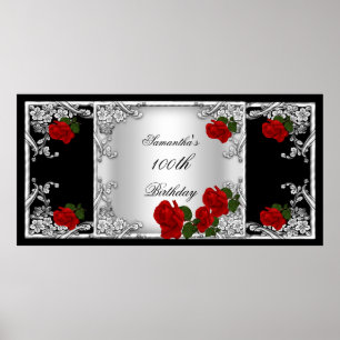Poster Fête élégante de 100e anniversaire Rose Rouge Arge