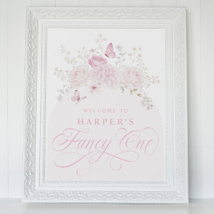 Poster Fête élégante rose pour un 1er anniversaire