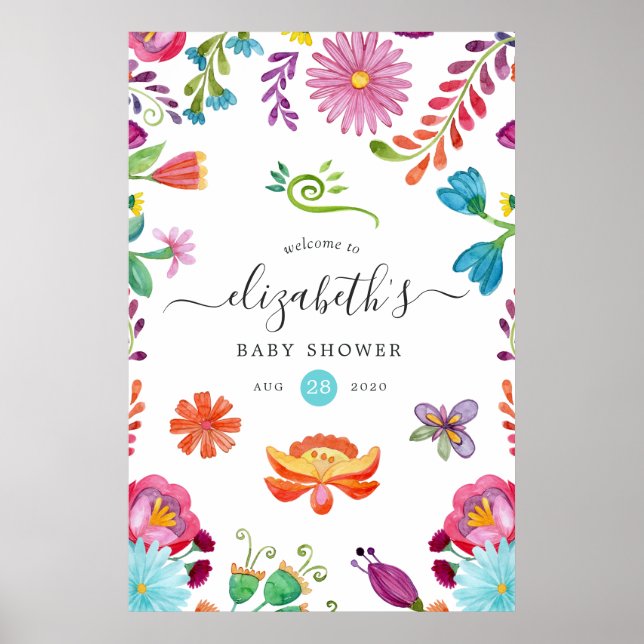 Poster Fête Florale Mexicaine Bébé ou Mariage (Devant)
