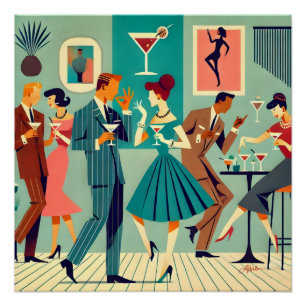 Poster Fête Mid Century Modern La Danse du Martini