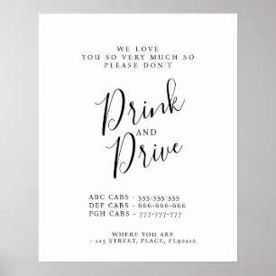 Poster Fête moderne Les taxis ne boivent pas et ne condui