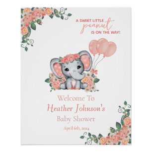 Poster Fête Prénatale de Bébé Fille Éléphant