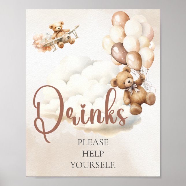 Poster Fête Prénatale Ourson | Panneau de Boissons (Devant)
