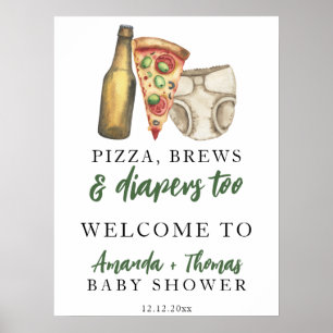 Poster Fête prénatale Pizza, Bières et Couches aussi