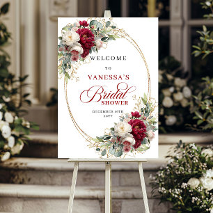 Poster Fête prénuptiale de couleur bordeaux avec fleurs b