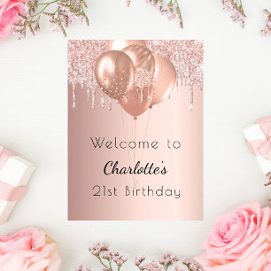 Poster Fete rose gold blush paillettes bienvenue