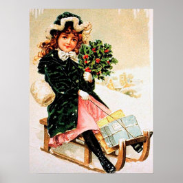 Poster fête vintage Fille de Noël