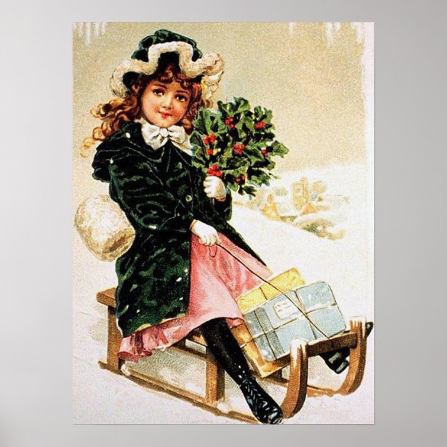 Poster fête vintage Fille de Noël (Devant)
