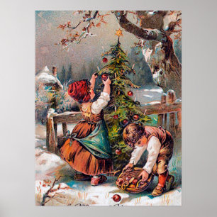 Poster fête vintage Noël enfants Vacances