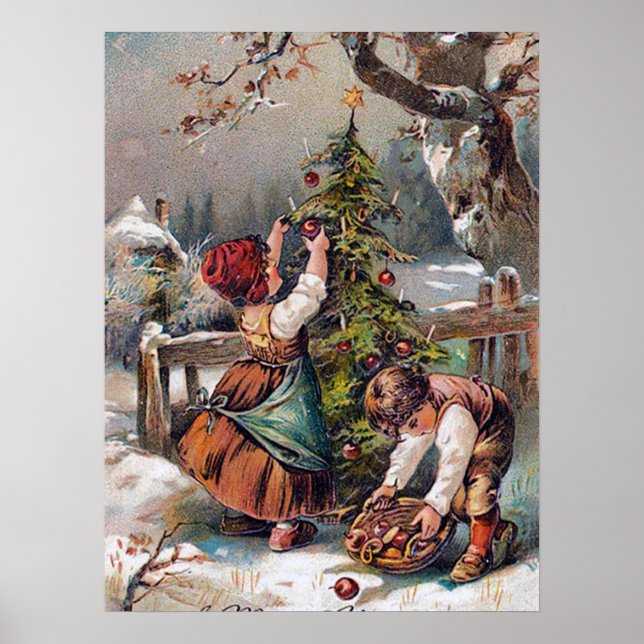 Poster fête vintage Noël enfants Vacances (Devant)